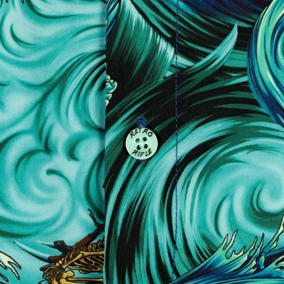 Retro Rifle Men's Full Button Down - Surf's Up (teal) - Picture 4 of 5